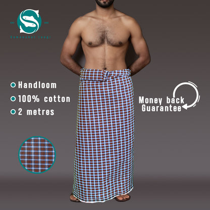 Brown/blue checkered lungi