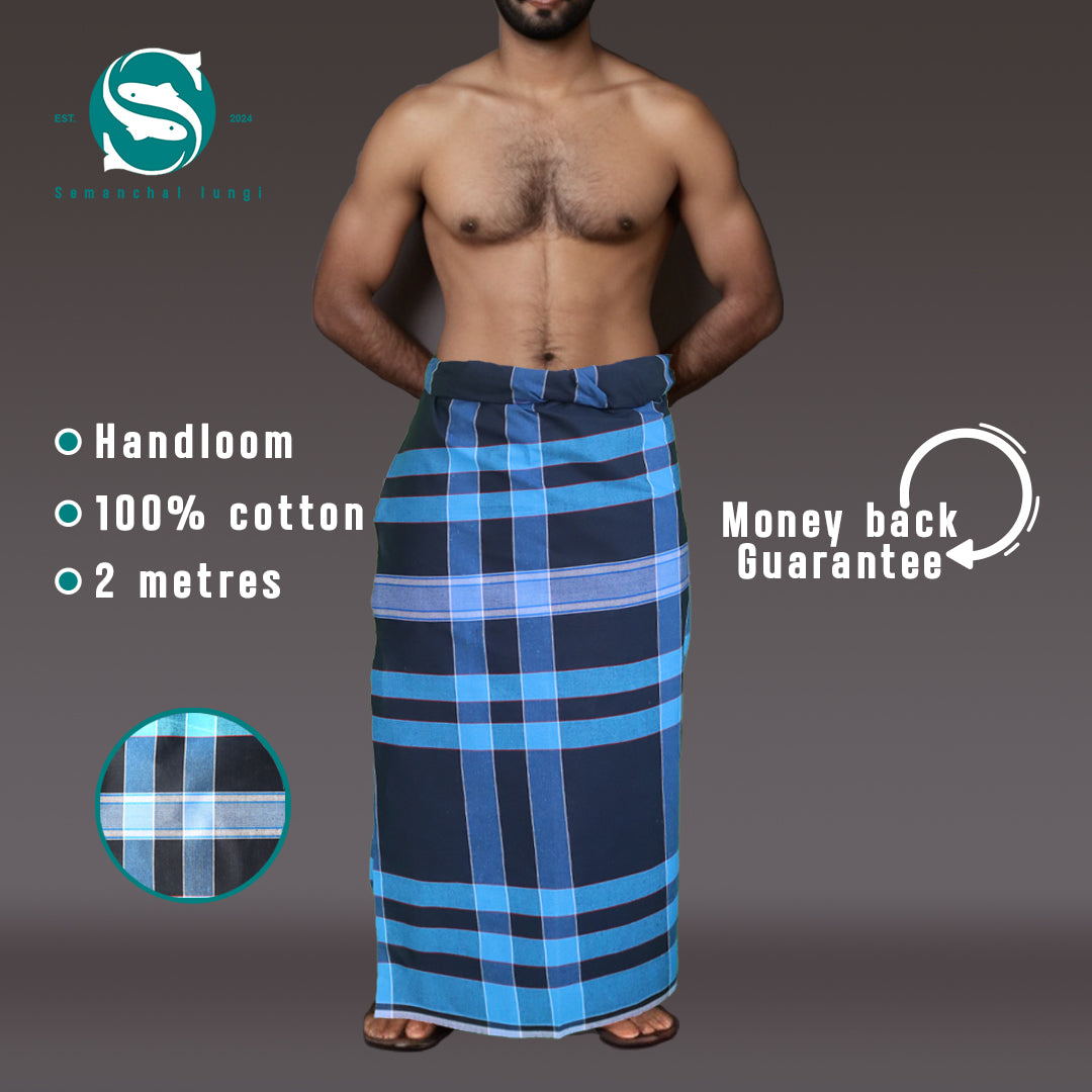 black/blue long checkered Lungi