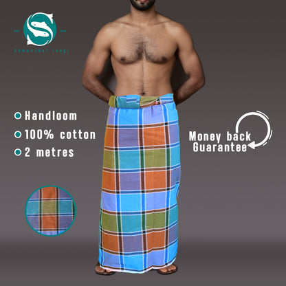 Orange/blue variant checkered Lungi