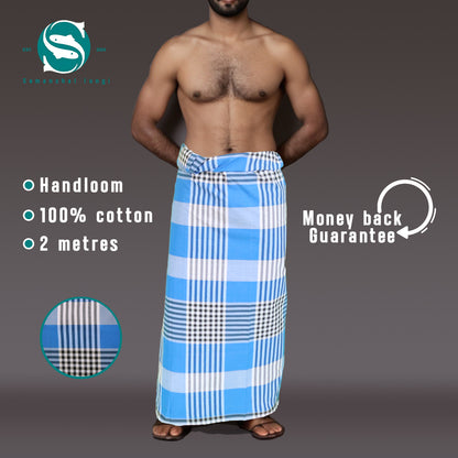 Sky blue/black stripe big checkered Lungi