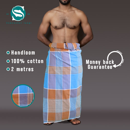 White lined blue/orange lungi