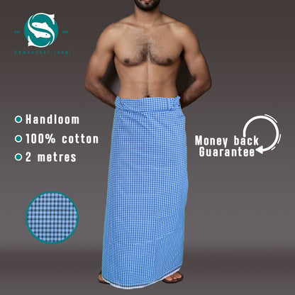 Small sky-blue/black checkered lungi