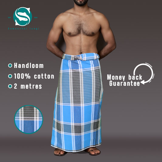 Long checkered blue/white lungi