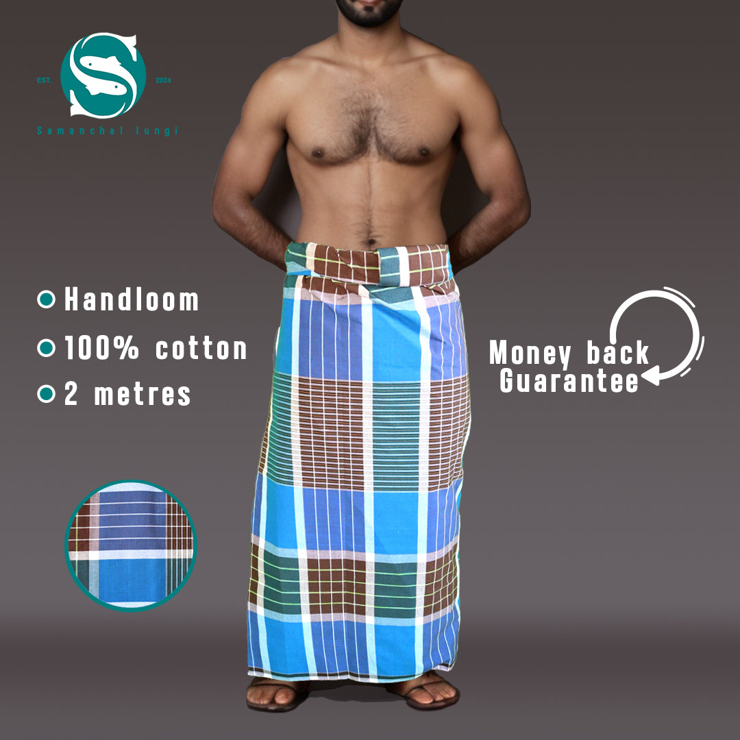 White-striped maroon/green checkered lungi