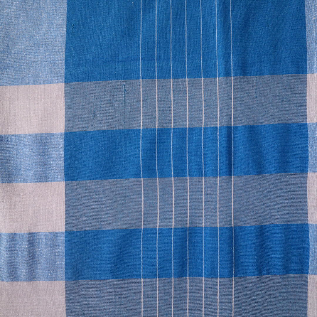 Long blue/sky-blue checkered white Lungi