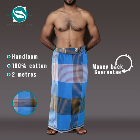 Light blue  big checkered lungi