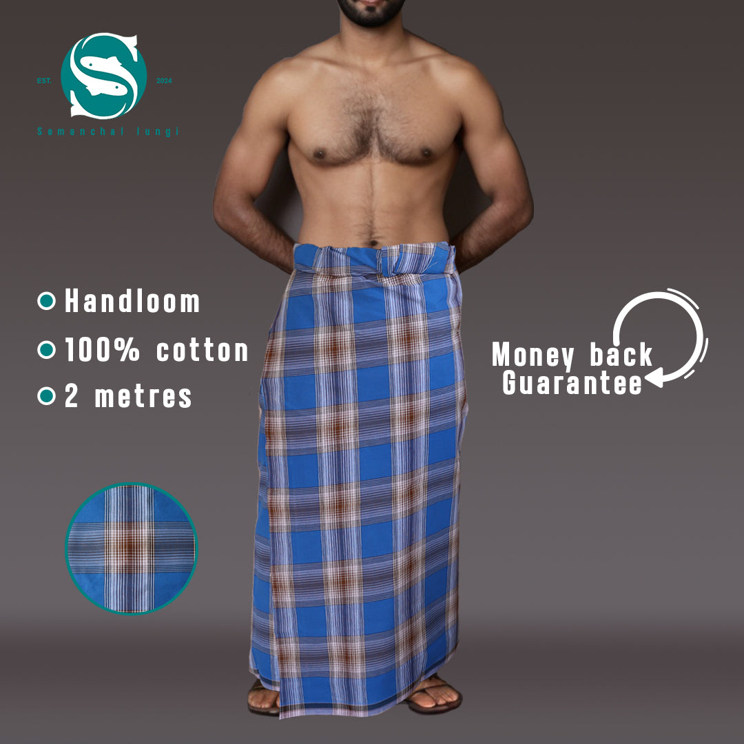 Big navy blue/ brown checkered Lungi