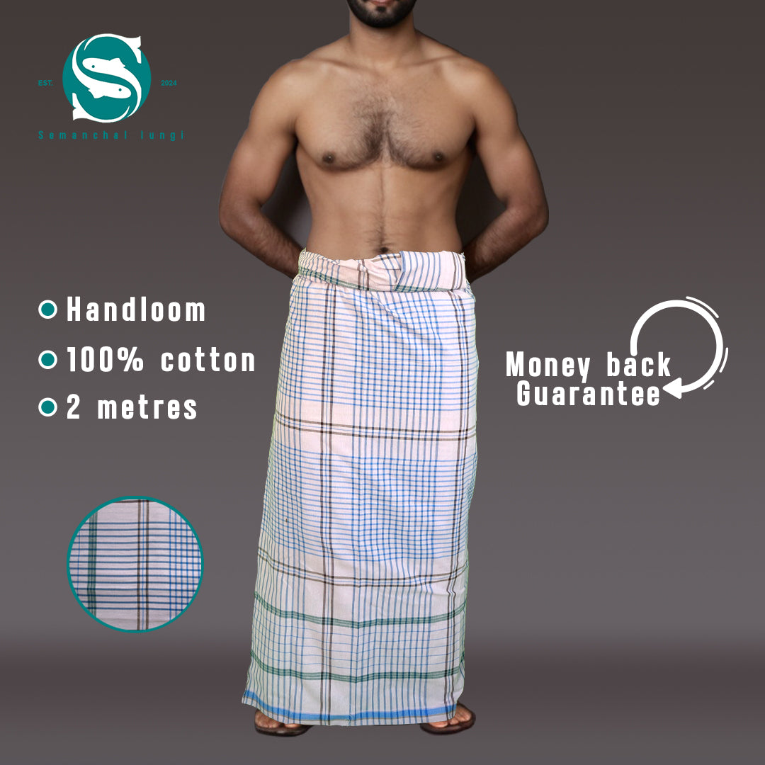 Plain white/blue stripe Lungi