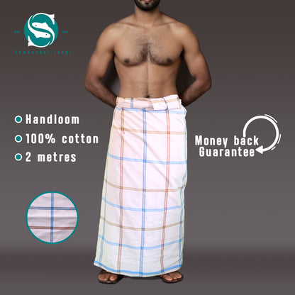 Sky blue/maroon big checkered white Lungi