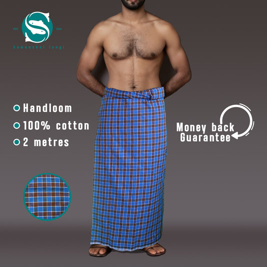 Small brown/blue checkered lungi