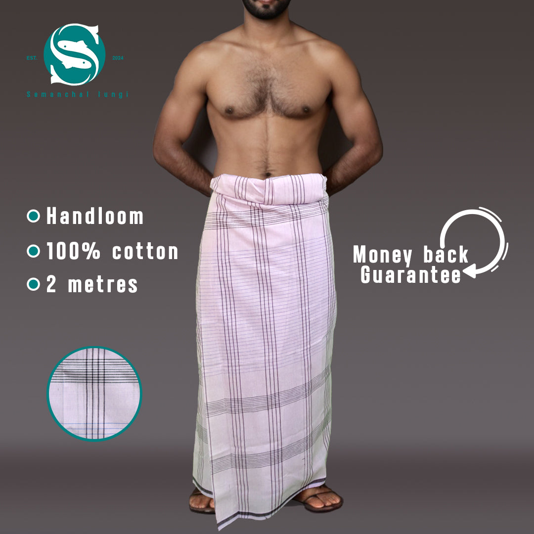 Long black/blue checkered white Lungi