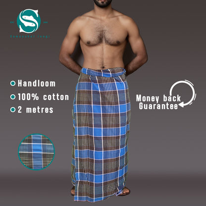 Big checkered blue and white lined lungi